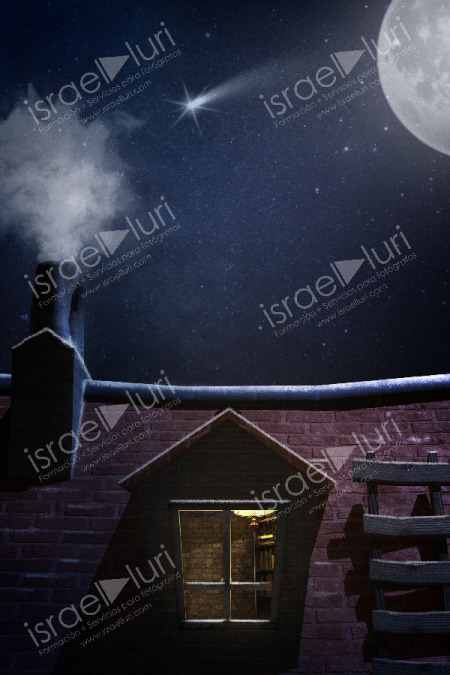 Vista con elemento luna, humo y estrella plantilla photoshop
